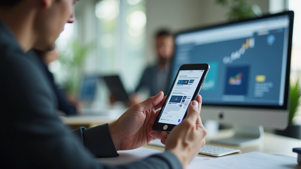 Sviluppatore che testa un'app su un vero smartphone in ambiente di lavoro