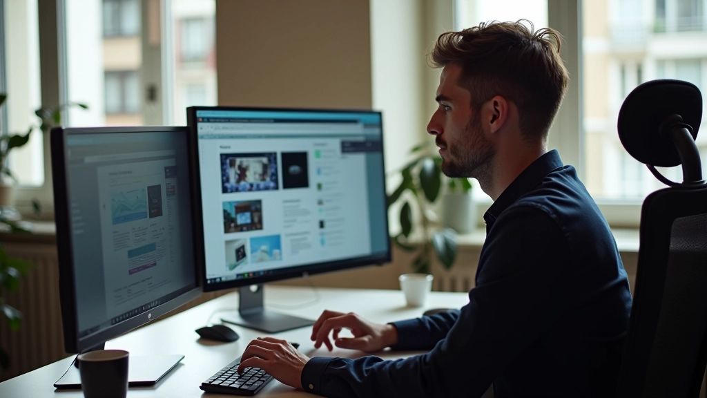 Designer che lavora su layout responsivo con monitor multipli